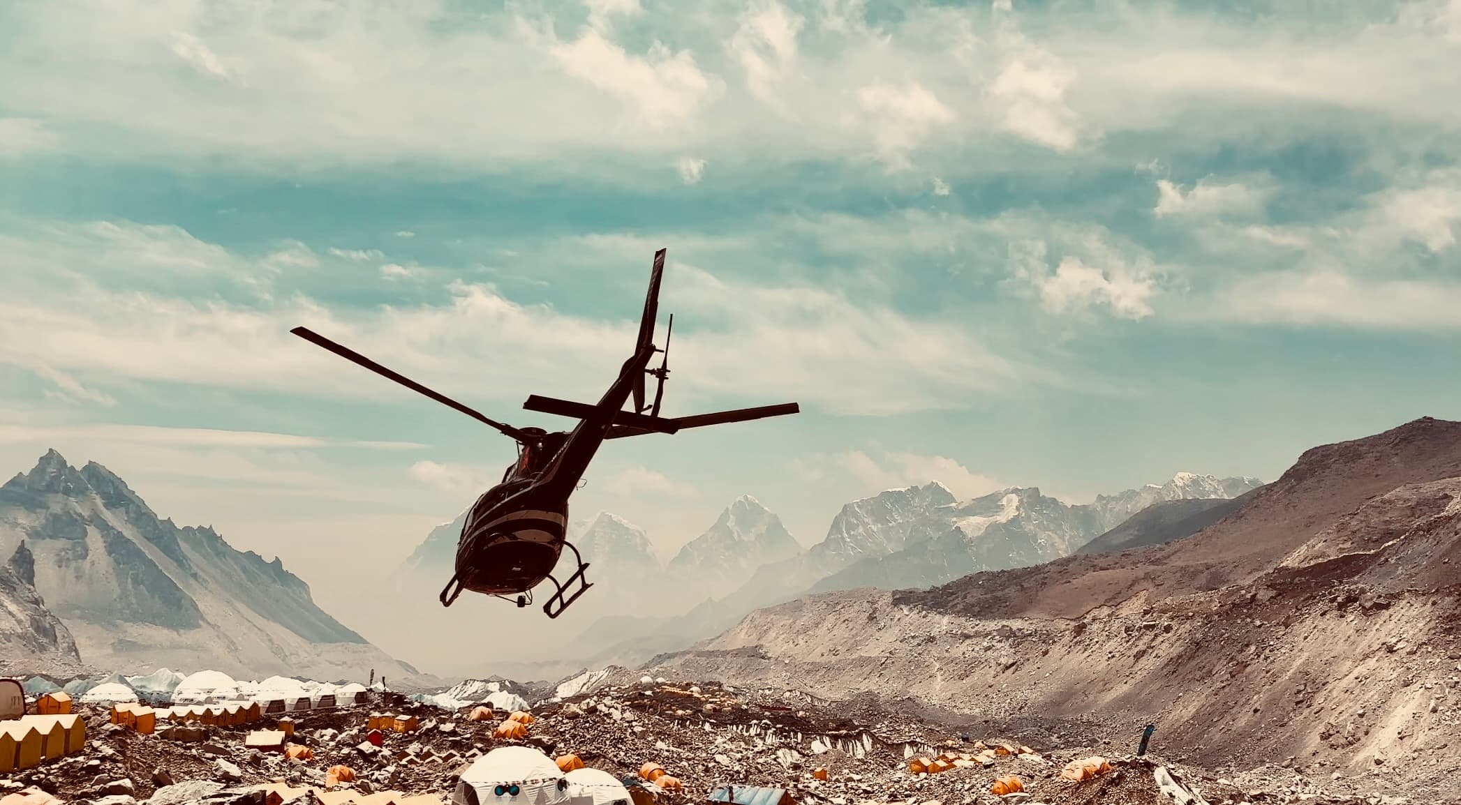Helicopter landing at Everest Base Camp